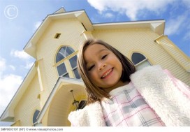 Young girl outside a church